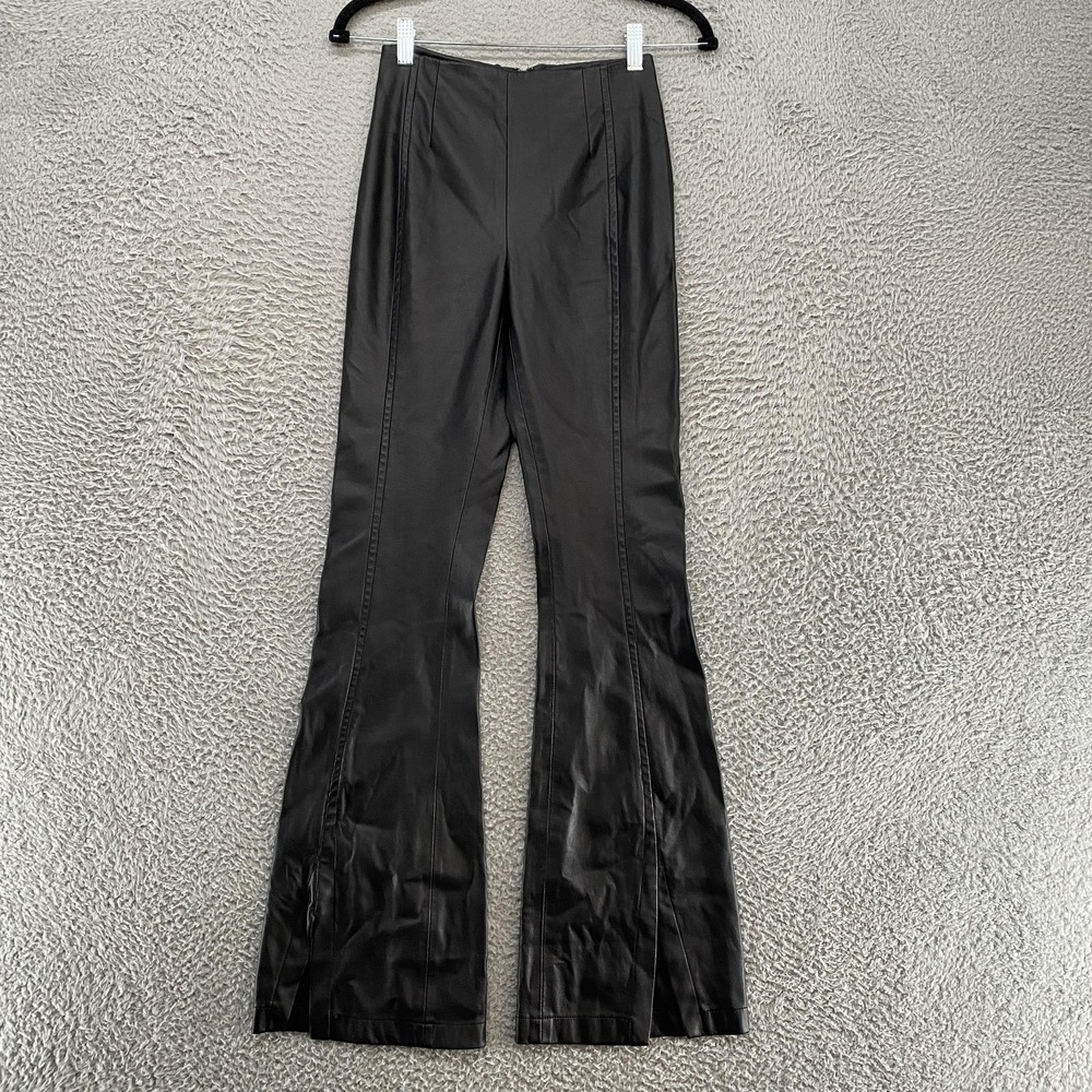 We The Free Faux Leather Pants Womens 24 Bell Bottom Flare Front Slit High Rise‎